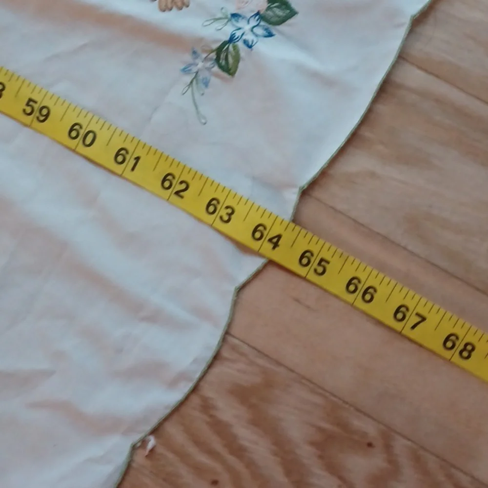 Vintage Needle Piont Floral Embroidered Tablecloth - Oval 64Wx78 L